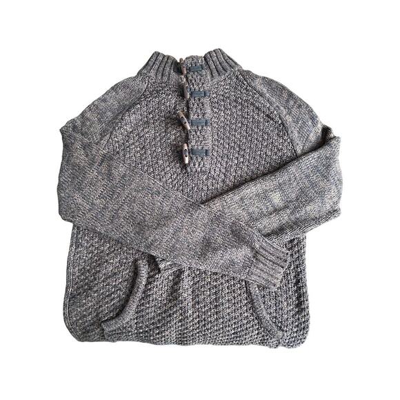 JB Holt Medium Pullover Men’s Knit Sweater Gray Cream 1/4 Toggle Kangaroo Pocket - Picture 1 of 9